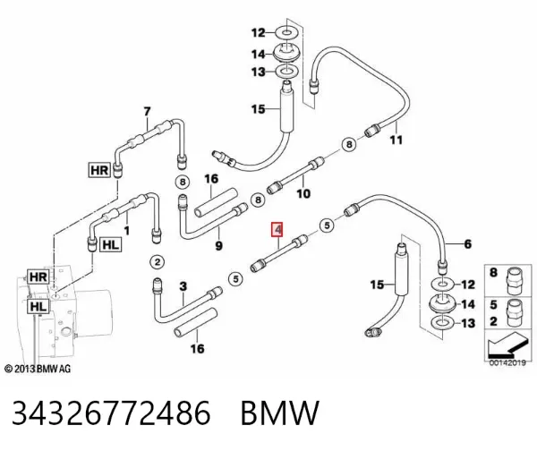 Шланг гальмівний задній, правий 34326772486 BMW