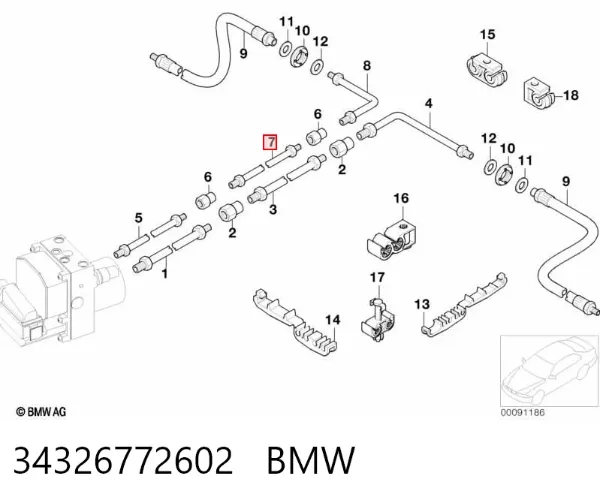 Шланг гальмівний задній, правий 34326772602 BMW