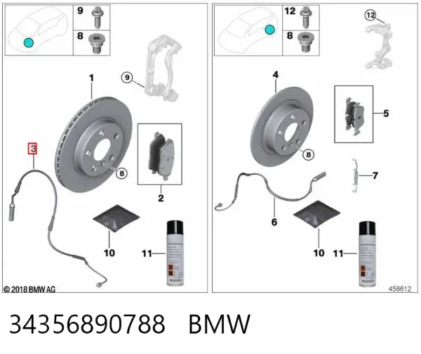 Датчик зносу гальмівних колодок, передній 34356890788 BMW