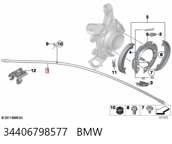 Трос ручного гальма задній, правий/лівий 34406798577 BMW