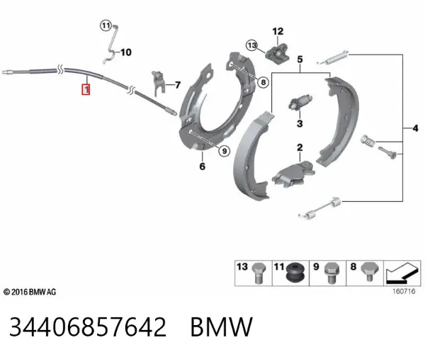 Трос ручного гальма задній, правий/лівий 34406857642 BMW