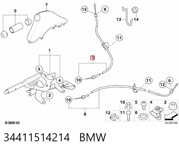 Трос ручного гальма задній, правий 34411514214 BMW