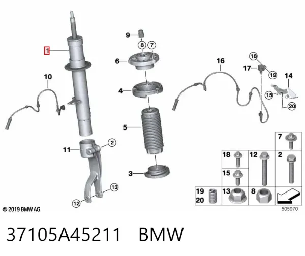 Амортизатора передній лівий 37105A45211 BMW