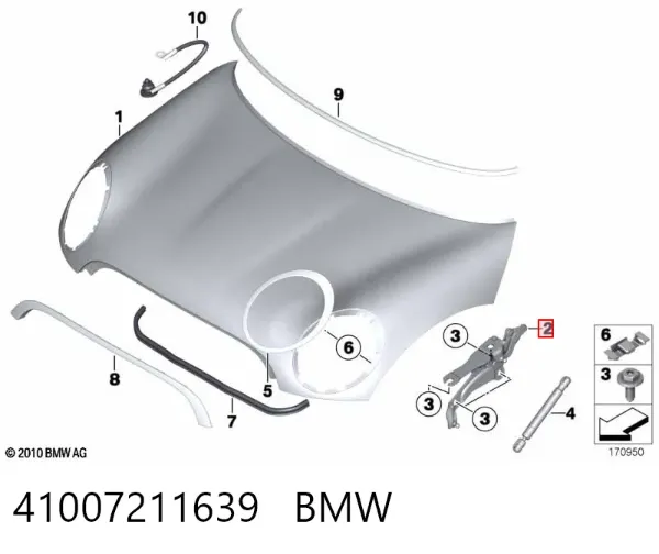Петля капота, ліва 41007211639 BMW