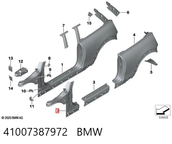 Стійка кузова передня, права 41007387972 BMW