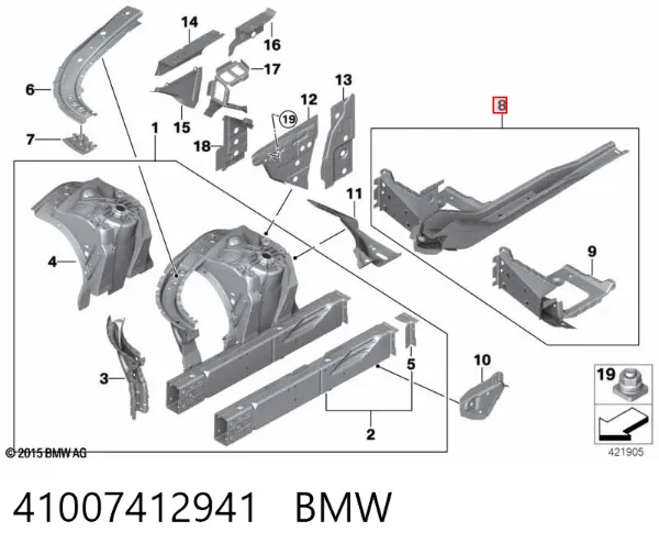 Лонжерон рами передній лівий 41007412941 BMW