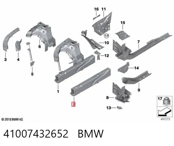 Лонжерон рами передній правий 41007432652 BMW