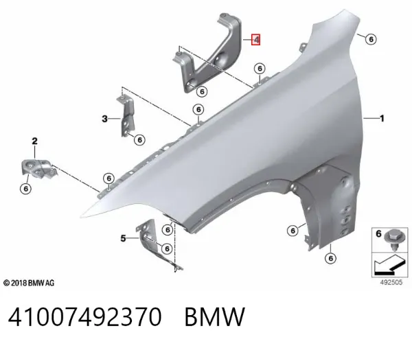 Кронштейн кріплення крила переднього правого, задній 41007492370 BMW