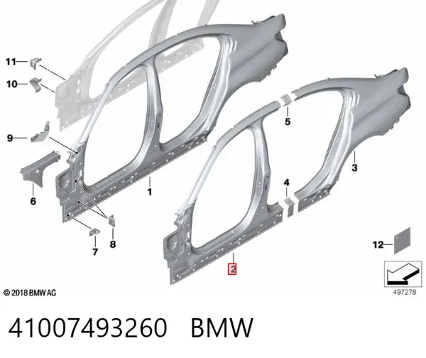 Стійка кузова передня, права 41007493260 BMW
