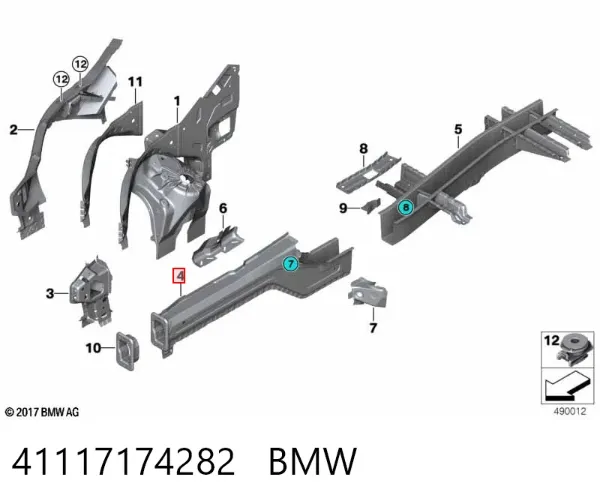 Лонжерон рами передній правий 41117174282 BMW