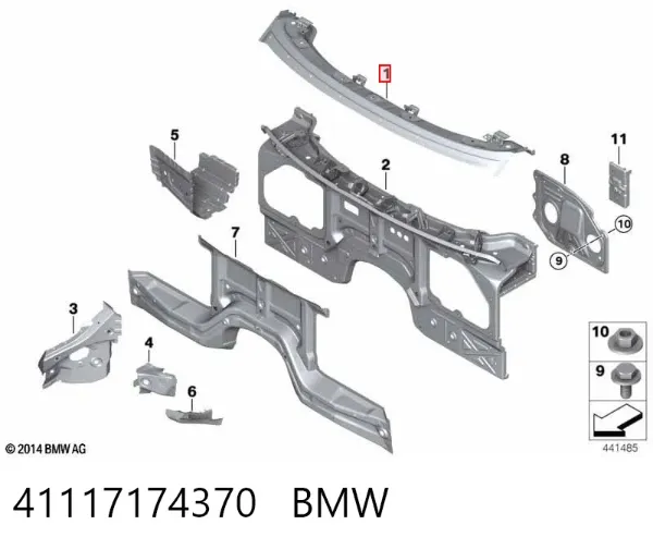 Супорт радіатора верхній/монтажна панель кріплення фар 41117174370 BMW
