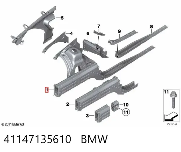Бризковики передній, правий 41147135610 BMW