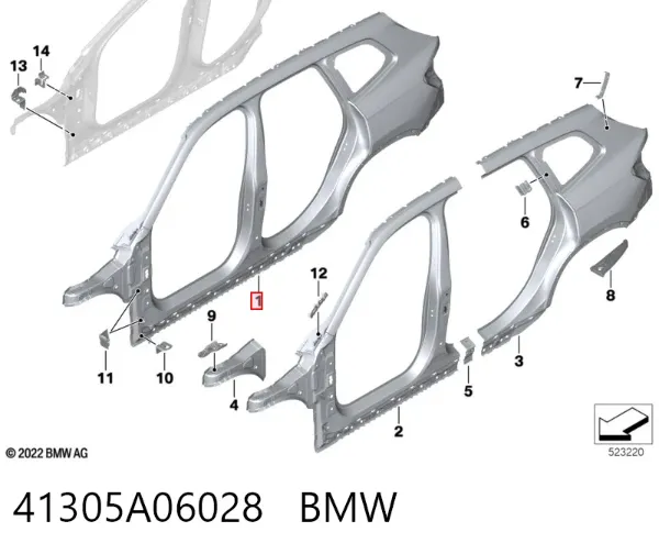 Боковина кузова права 41305A06028 BMW