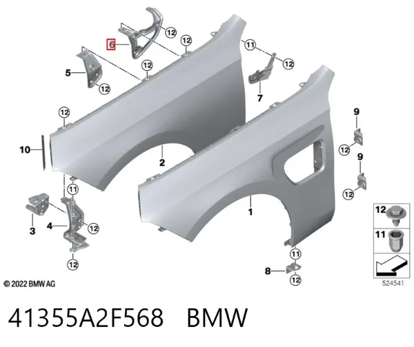 Кронштейн кріплення крила переднього правого, задній 41355A2F568 BMW