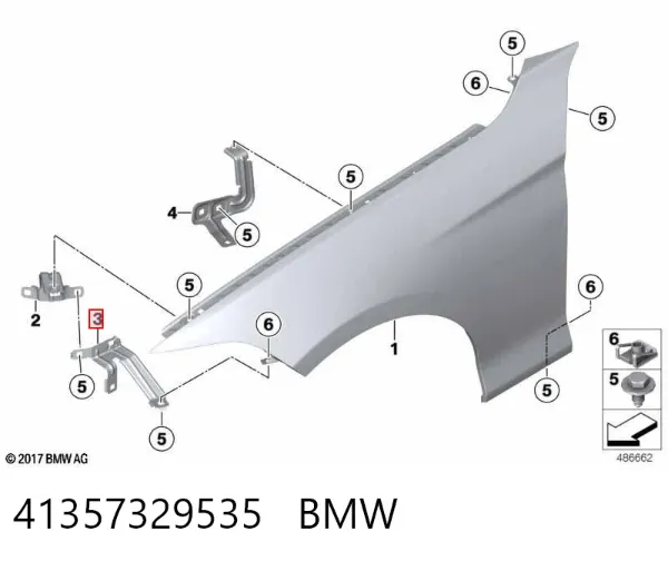 Кронштейн кріплення крила переднього лівого, передній 41357329535 BMW