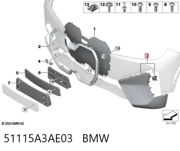 Решітка переднього бампера, ліва 51115A3AE03 BMW