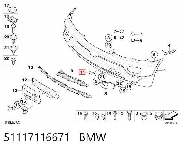Заглушка бампера буксирувального гака, передня ліва 51117116671 BMW