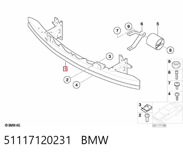 Підсилювач бампера переднього BMW 7 E65, E66, E67