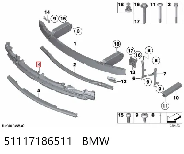 Абсорбер (наповнювач) бампера переднього 51117186511 BMW