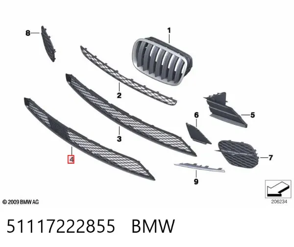 Решітка переднього бампера, центральна 51117222855 BMW