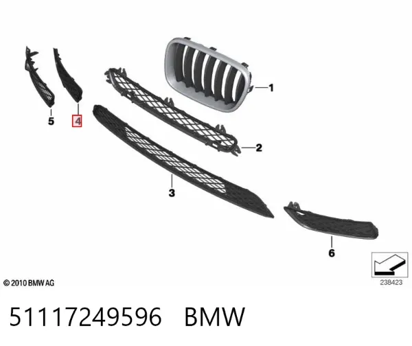 Решітка переднього бампера, права 51117249596 BMW