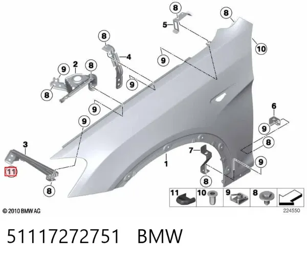 Кронштейн кріплення крила переднього, передній 51117272751 BMW