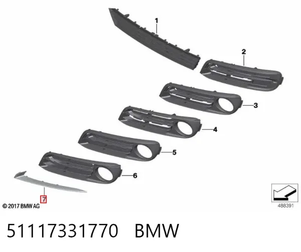 Молдинг решітки переднього бампера, правий 51117331770 BMW