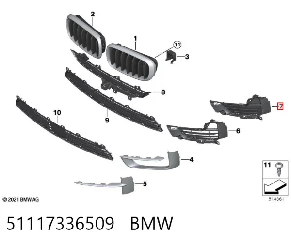 Решітка переднього бампера, ліва 51117336509 BMW