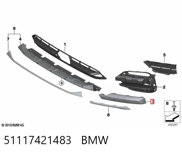 Молдинг решітки переднього бампера, лівий 51117421483 BMW