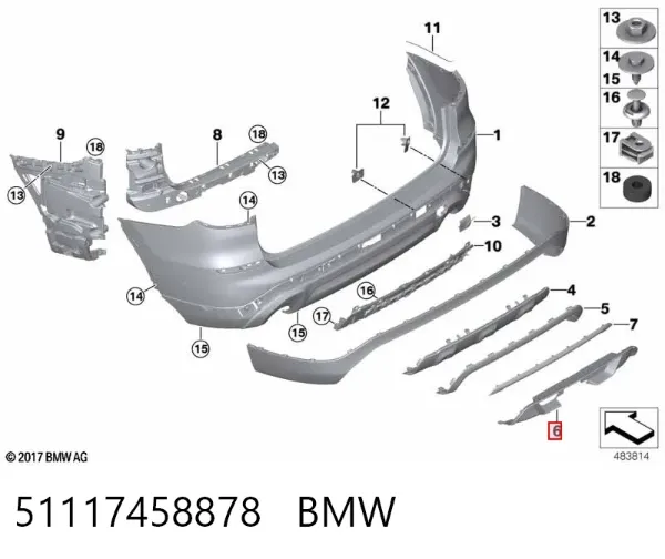 Накладка бампера заднього 51117458878 BMW
