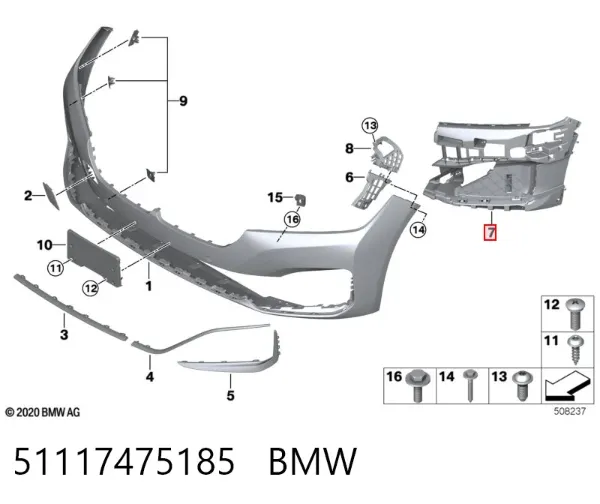 Кронштейн бампера переднього, лівий 51117475185 BMW
