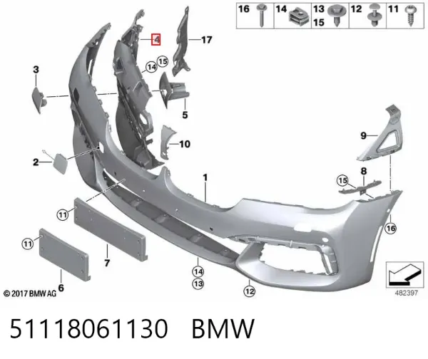 Кронштейн кріплення протитуманною фари, правої 51118061130 BMW