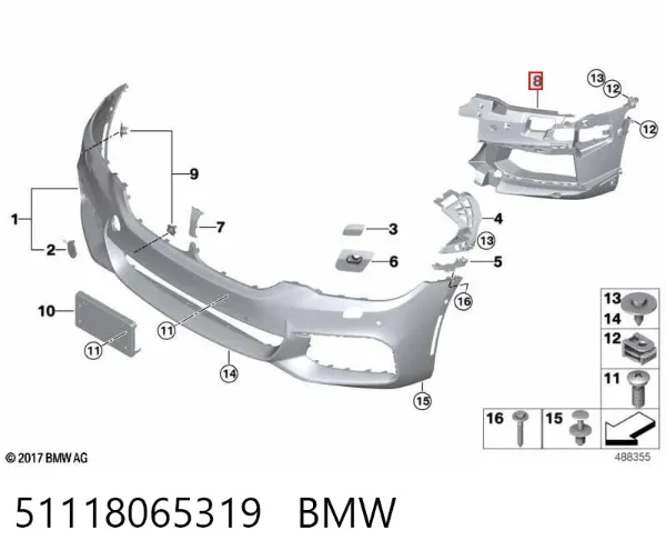 Кронштейн бампера переднього, лівий 51118065319 BMW