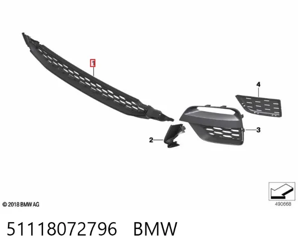 Решітка переднього бампера, центральна 51118072796 BMW