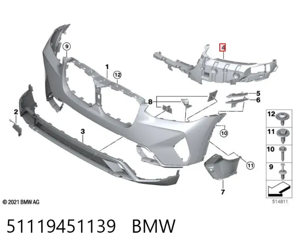 Кронштейн бампера переднього, лівий 51119451139 BMW
