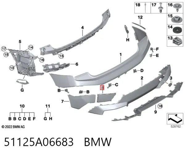 Накладка бампера заднього, ліва 51125A06683 BMW