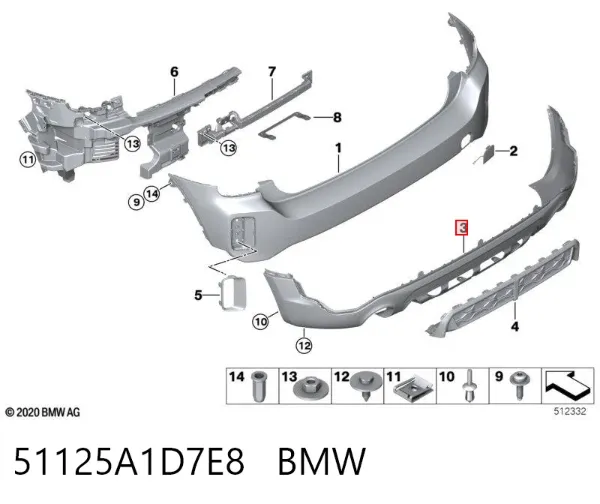 Бампер задній, нижня частина 51125A1D7E8 BMW