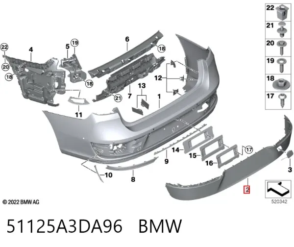 Бампер задній, нижня частина 51125A3DA96 BMW