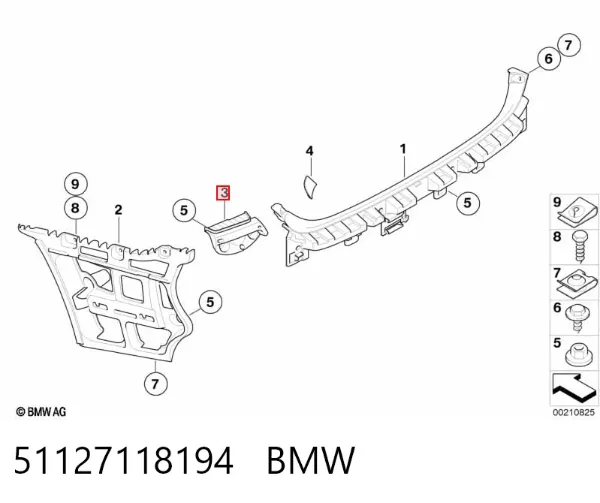 Кронштейн бампера заднього, правий 51127118194 BMW