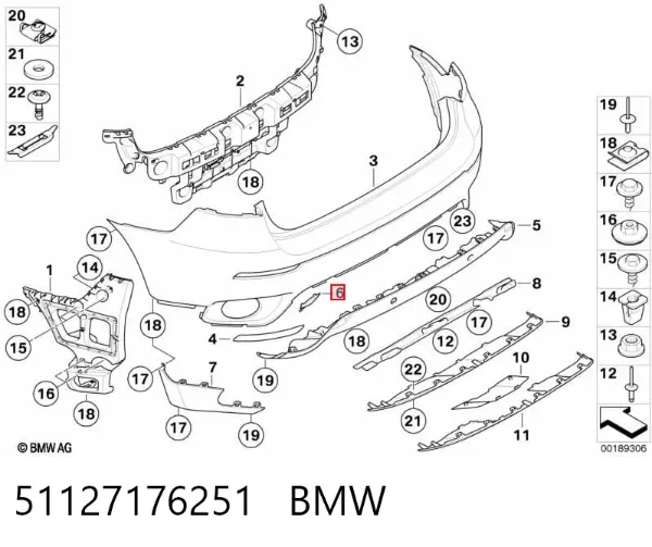 Заглушка бампера буксирувального гака, задня 51127176251 BMW
