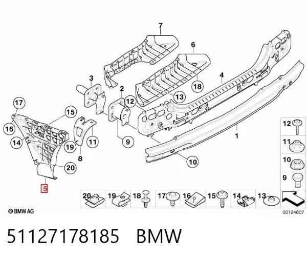 Кронштейн бампера заднього, зовнішній лівий 51127178185 BMW
