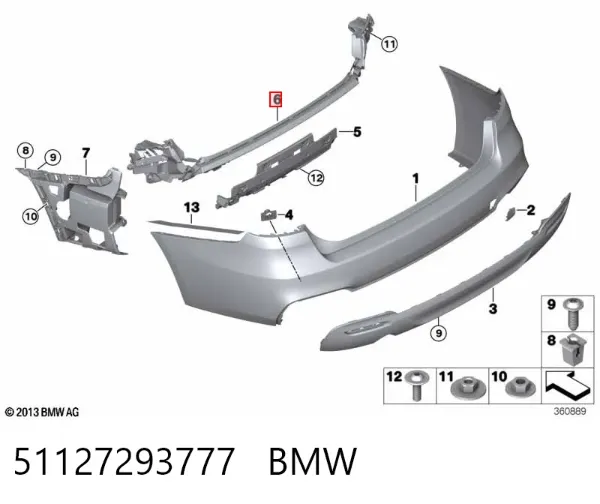 Кронштейн бампера заднього, центральний 51127293777 BMW