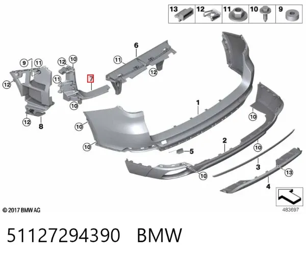 Кронштейн бампера заднього, правий 51127294390 BMW