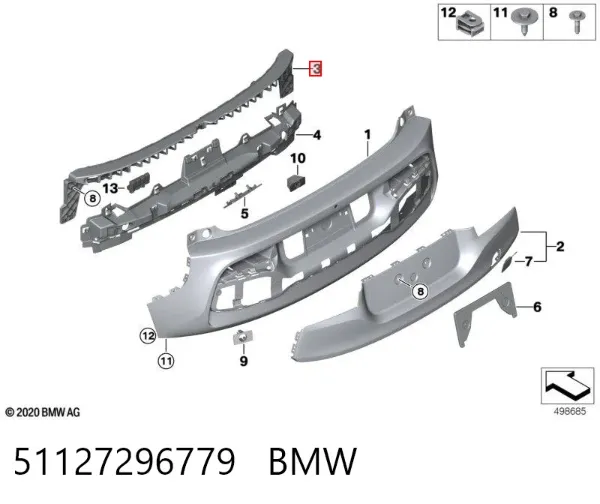 Кронштейн бампера заднього 51127296779 BMW