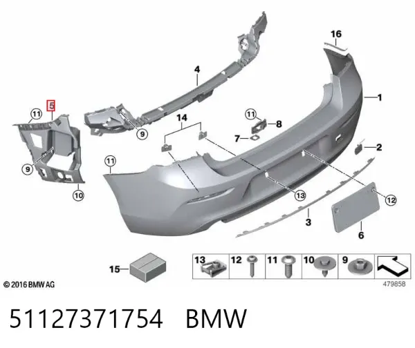 Кронштейн бампера заднього, правий 51127371754 BMW