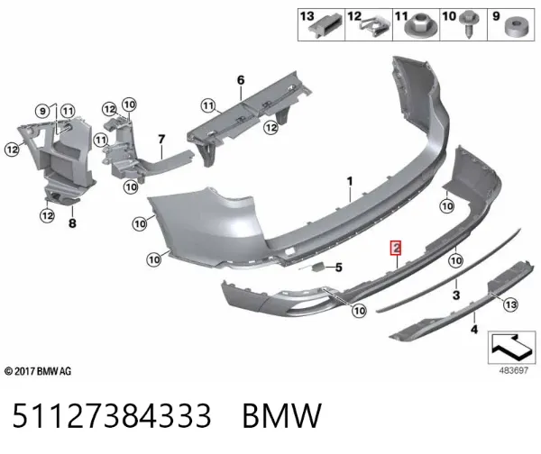 Бампер задній, нижня частина 51127384333 BMW