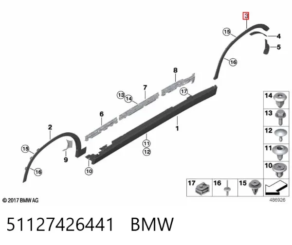 Розширювач заднього крила, лівий 51127426441 BMW