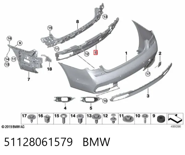 Кронштейн бампера заднього, центральний 51128061579 BMW