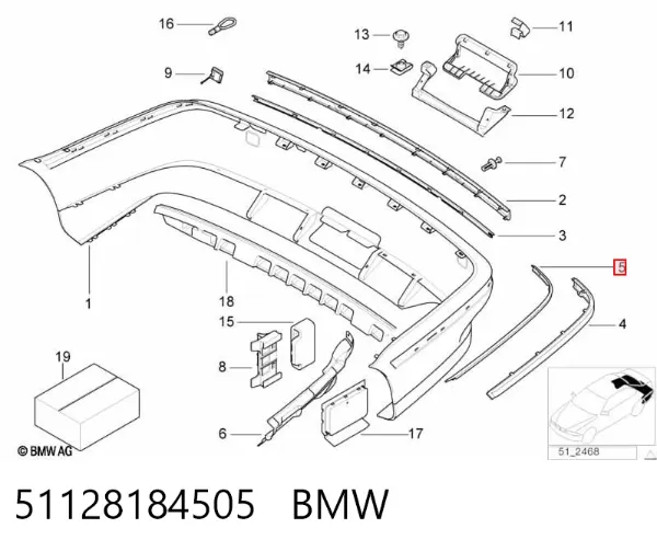 Молдинг заднього бампера, лівий 51128184505 BMW