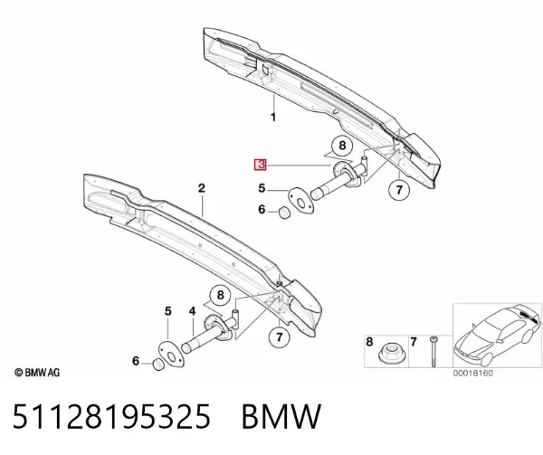 Кронштейн підсилювача заднього бампера 51128195325 BMW